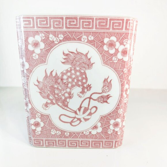 Vintage Opium Den Pillow Chinese Headrest Foo Dog Red White Ceramic - Picture 3 of 6